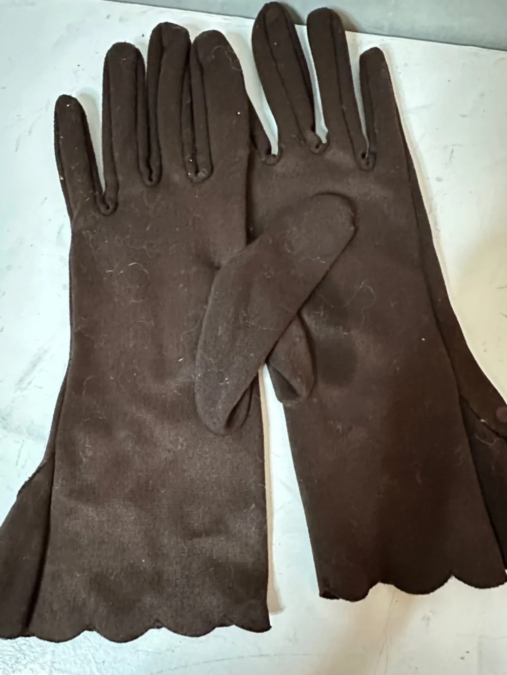 Vintage Women's Driving Gloves Brown Nylon Hand Crafted Retro Split Cuff M
